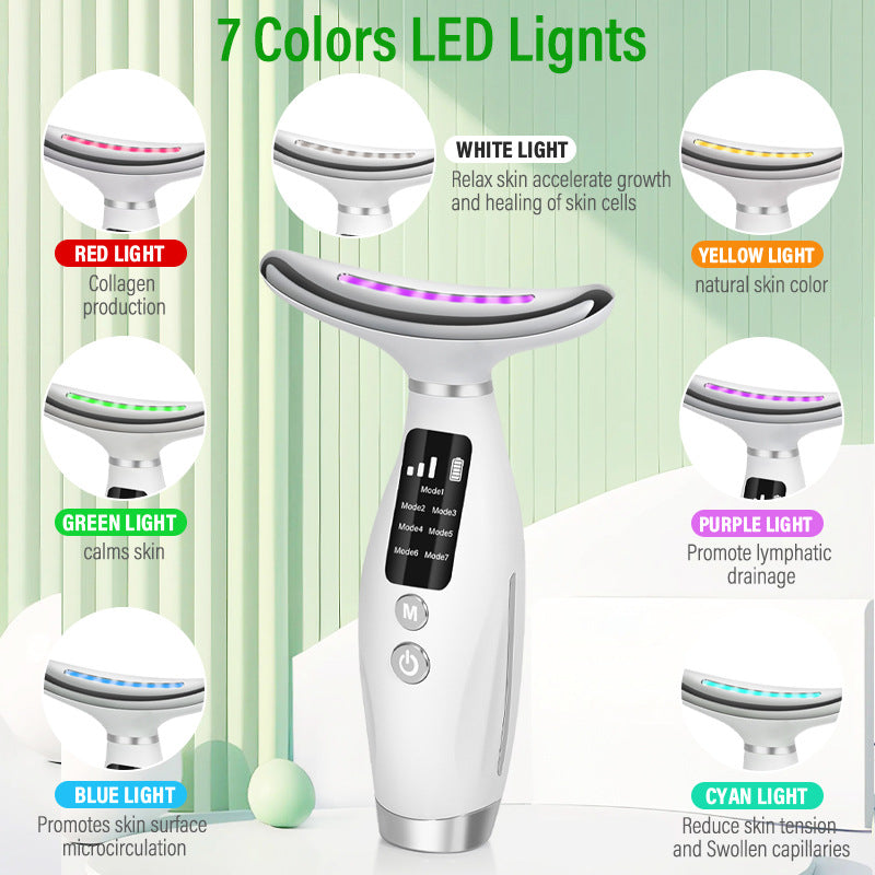 Seven color color light neck beauty device for lifting firming and removing neck wrinkles high-frequency vibration beauty device