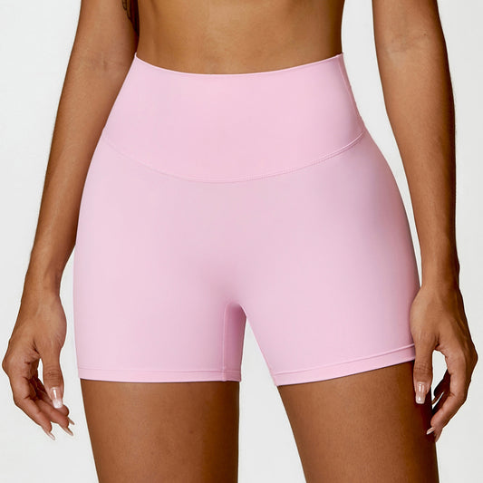 Shaved high waisted yoga shorts, cinching belly, peach lifting buttocks, running and fitness pants, tight fitting sports shorts