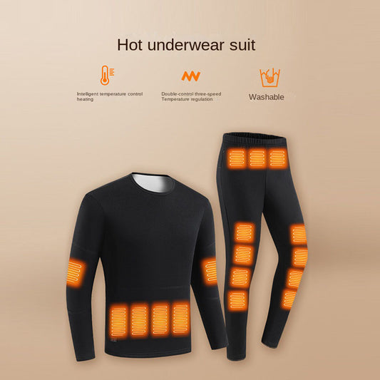 Heating Underwear Set USB Smart DC Dual Connector Heating Underwear Warm and Cold proof Constant Temperature with Thick Velvet